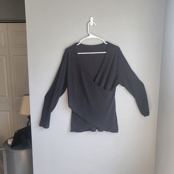 SHEIN Sweaters - SHEIN black ribbed faux wrap sweater